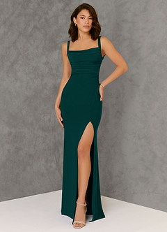 Azazie Nikki Bridesmaid Dresses Pine Sheath Corset Luxe Knit Dress image1