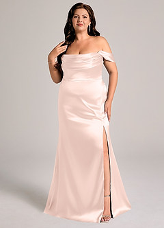 Azazie Saige Robes de demoiselle d'honneur Robe Fourreau Convertible en Satiné métallisé Épaule décolletée Or Rose image11