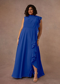 Azazie Narine Mother of the Bride Dresses Royal Blue A-Line High Neckline Pleated Chiffon Dress image10