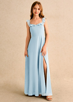 Azazie Chip Girls Formal Flower Girl Dresses Sky Blue A-Line Sleeveless Chiffon Dress image1