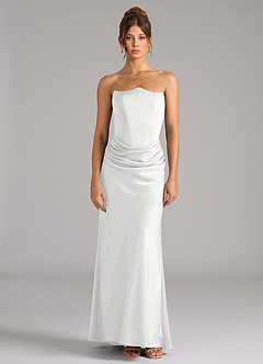 Azazie Debby Jurken voor bruidsmeisjes Converteerbaar Jurk van Stretch Satijn met Zeemeermin Strapless Wit image5