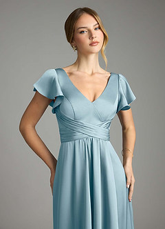 Azazie Omari Bridesmaid Dresses Moody Blue A-Line Stretch Satin Dress image6