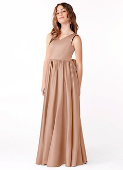 Azazie Hathaway Junior Champagne Rose A-Line Bow Matte Satin Dress image4
