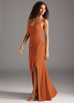 Azazie Deandra Bridesmaid Dresses Cinnamon Mermaid Pleated Chiffon Dress image3