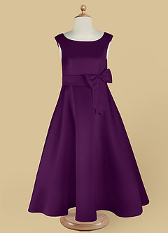 Azazie Lindy Flower Girl Dresses Grape A-Line Pleated Matte Satin Dress image13