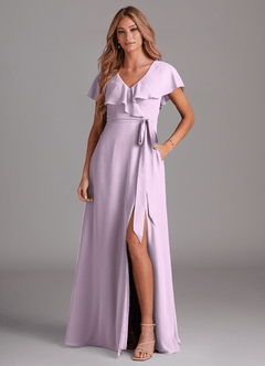 Azazie Lainey Bridesmaid Dresses Frosted Lilac A-Line with Pockets Chiffon Dress image1