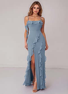 Azazie Malia 집에서 입어보는 드레스 쉬스 셔링 쉬폰 바닥 길이 드레스 image1