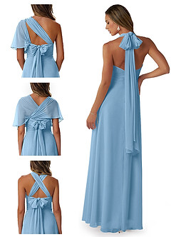 Azazie Fifi Jurken voor bruidsmeisjes Converteerbaar Jurk van Chiffon met A-Lijn Strapless Staal Blauw image8
