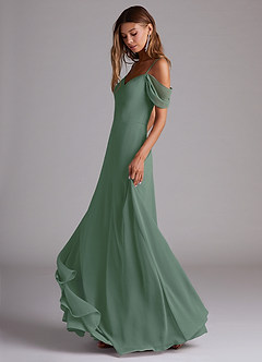Azazie Marley Bridesmaid Dresses Eucalyptus A-Line Off the Shoulder Chiffon Convertible Dress image3