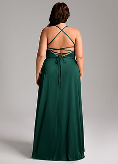 Azazie Mei Bridesmaid Dresses Emerald A-Line V-Neck Stretch Satin Dress image8