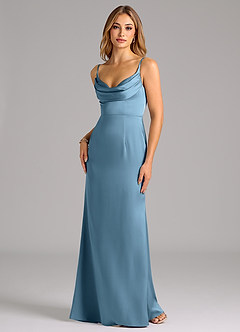 Azazie Aimee Brautjungfernkleider A-Linie Herzausschnitt Stretch-Satin Kleid Stahlblau image1