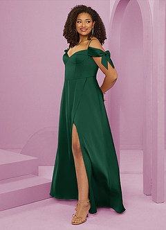 Barbie ♥ Azazie Brautjungfernkleider A-Linie Schulterfrei Stretch-Satin Kleid Dunkelgrün image11