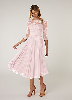 Azazie Tutu Mother of the Bride Dresses Blushing Pink A-Line Boatneck Lace Chiffon Dress image3