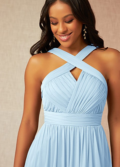 Azazie Hillian Bridesmaid Dresses Sky Blue A-Line Halter Pleated Mesh Dress image5