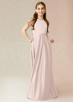 Azazie Arianthe Junior Blushing Pink A-Line with Pockets Stretch Satin Dress image4