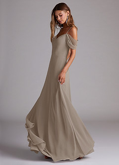 Azazie Marley Bridesmaid Dresses Taupe A-Line Off the Shoulder Chiffon Convertible Dress image3