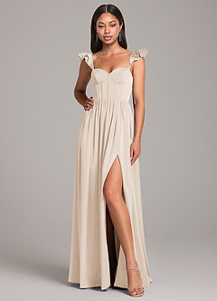 Azazie Denisse Brautjungfernkleider A-Linie Gestreift Stretch-Satin Kleid Alabaster Weiß image4
