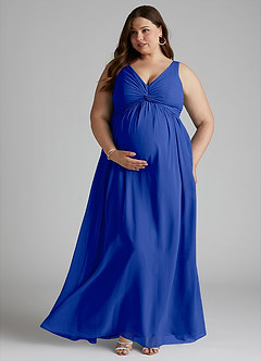 Azazie Yetta Maternity Bridesmaid Dresses A-Line V-Neck Gathered Chiffon Floor-Length Dress image7