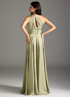 Azazie Charlize Robes de demoiselle d'honneur Robe Trapèze en Satin extensible Ue épaule Pistache image6