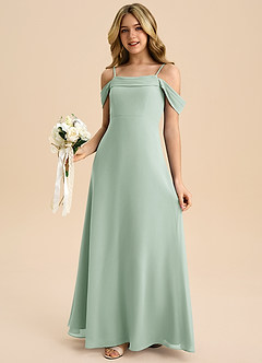 Azazie Anselie Junior Agave A-Line Off the Shoulder Chiffon Dress image4