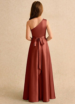 Azazie Puddles Girls Formal Abiti da Ragazza di Fiori Abito A-Line in Raso Elasticizzato Monospalla Terracotta image2