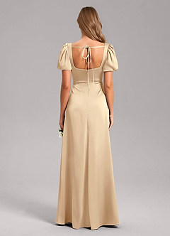 Azazie Fyona Bridesmaid Dresses Champagne A-Line Pleated Stretch Satin Dress image2
