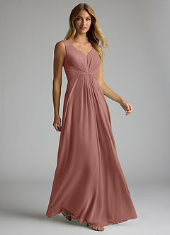 Azazie Gina Bridesmaid Dresses Cedar Rose A-Line V-Neck Pleated Chiffon Dress image3