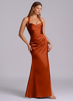 Azazie Destiny Robes de demoiselle d'honneur Robe Sirène en Satin extensible Encolure en Forme de Cœur Paprika image3