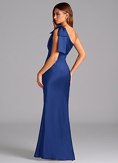Azazie Yuanna Bridesmaid Dresses Royal Blue Mermaid One Shoulder Stretch Satin Dress image6