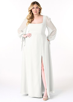 Azazie Leonia Bridesmaid Dresses White A-Line Long Sleeve Chiffon Dress image11