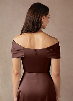 Azazie Amelia Mother of the Bride Dresses Espresso A-Line Off the Shoulder Stretch Satin Dress image8