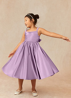 Azazie Cutie Pie Flower Girl Dresses Wisteria A-Line Pleated Matte Satin Dress image3