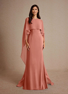 Azazie Milfred Mother of the Bride Dresses Salmon Pink Sheath Boatneck Stretch Satin Dress image5