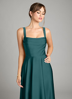 Azazie Shaude Bridesmaid Dresses Pine A-Line Pleated Stretch Satin Dress image3