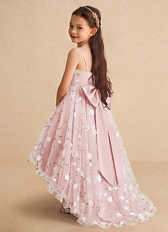 Azazie Celia Flower Girl Dresses Powder Pink A-Line Spaghetti Strap Tulle Dress image1