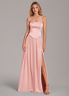 Azazie Cadence Bridesmaid Dresses Powder Pink A-Line Corset Stretch Satin Convertible Dress image5