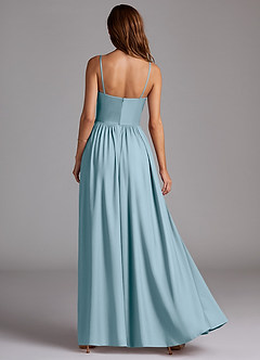 Azazie Calianna Robes de demoiselle d'honneur Robe Trapèze Convertible en Satin extensible Épaule décolletée Bleu Maussade image4