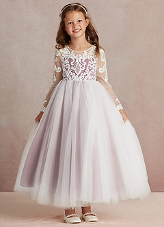 Azazie Elodie Flower Girl Dresses Ivory Vintage Mauve Ball-Gown Lace Dress image3