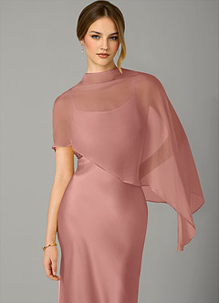 Azazie Jaleesa Robes de demoiselle d'honneur Robe Fourreau en Satin extensible Col haut Rosette image2