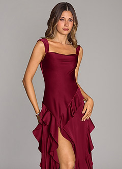 Azazie Sloane Bridesmaid Dresses Burgundy A-Line Sweetheart Neckline Stretch Satin Dress image5