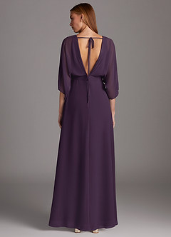 Azazie Rebecca Final Sale Black A-Line V-Neck Long Sleeve Chiffon Dress image2