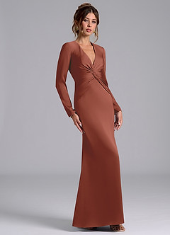 Azazie Valerie Bridesmaid Dresses Auburn Mermaid Long Sleeve Stretch Satin Dress image4