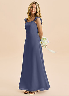 Azazie Mavie Junior Abito A-Line in Chiffon Increspato Stormy image3