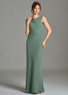 Azazie Kieryn Bridesmaid Dresses Eucalyptus Mermaid Pleated Chiffon Dress image4