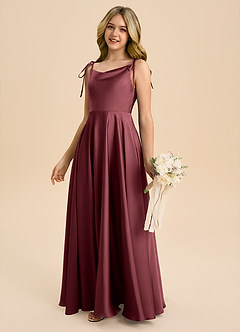 Azazie Popsy Junior A-Linie Schleifen Stretch-Satin Kleid Merlot image7