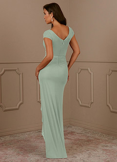 Azazie Roya Mother of the Bride Dresses Dusty Sage Mermaid V-Neck Pleated Mesh Dress image3
