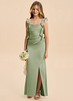Azazie Jessamine Junior Dusty Sage A-Line Ruched Stretch Satin Dress image6