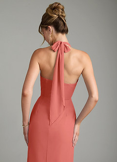 Azazie Arnelle Bridesmaid Dresses Salmon Pink Sheath Pleated Chiffon Dress image6