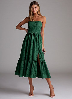 Azazie Delphina Bridesmaid Dresses Dark Green A-Line Strapless Floral Burnout Convertible Dress image1