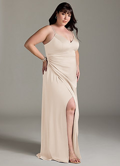 Azazie Marchella Bridesmaid Dresses White Alabaster A-Line Corset Stretch Satin Dress image3